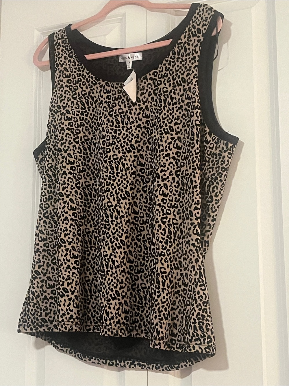 Mixed Light Leopard Tank Top with Black Trim